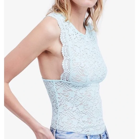 NWT Free People Sure Thang Lace Tank mint green M - Picture 2 of 4
